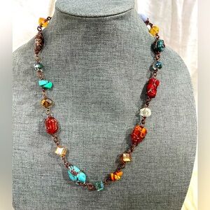 Wire Wrapped Necklace using Healing Stones and Blinging Crystals, Measures 24”🥰